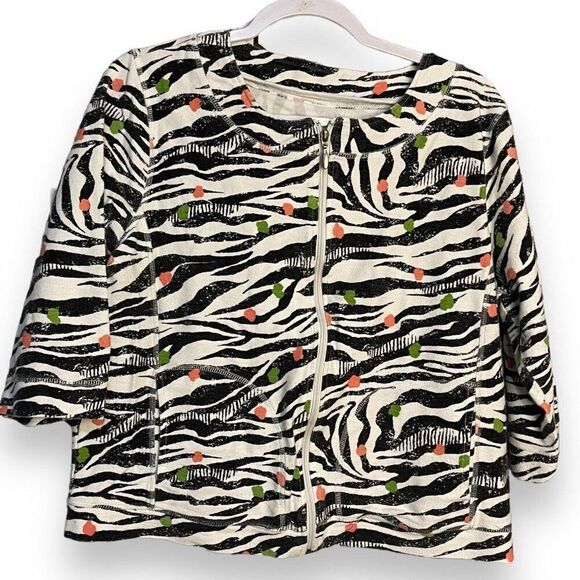 Onque Zip Front Cardigan Women's XL Petite Multicolor Animal Zebra Print Casual - Picture 1 of 9